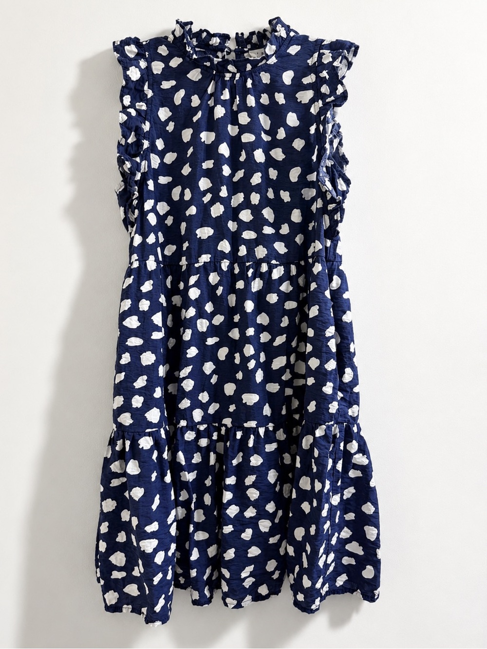THML Navy Spotted Tiered Mock Neck Mini Dress Ruffle Sleeveless XS